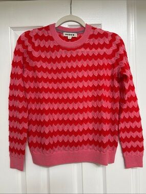 Boden Red and Pink Chevron Crew Sweater